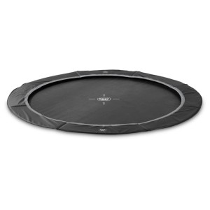 Trampolino interrato nero Exit Interra Sports, Ø 305 cm, per installazione a filo pavimento.