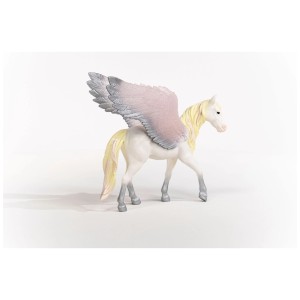 Schleich Pegasus Spielfigur, weißes Pferd mit rosa-grauen Flügeln, detailgetreu modelliert.