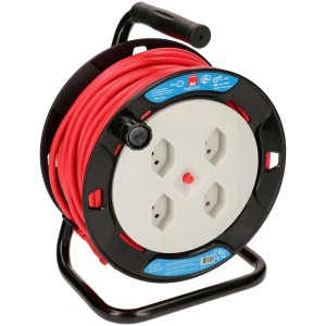 Enrouleur de câble avec 4 prises Type 13, câble de 20 m, protection thermique, noir-gris.