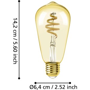 Eglo connect.z ST64 LED-Leuchtmittel Amber E27 mit Vintage-Filament. Maße 14,2x6,4 cm.