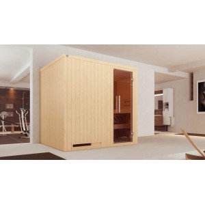 Sauna a elementi Weka Halmstad 2 set con porta in vetro, abete naturale, stufa 5,4 kW.