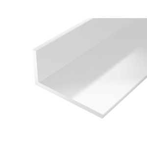 Weißes, ungleichschenkliges Winkelprofil aus Kunststoff, 10x20x2600 mm.