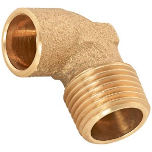Gomito a saldare in ottone rosso, curva a 90 gradi, Ø 15 mm x 21 mm (R 1/2) per sistemi di tubi in rame.