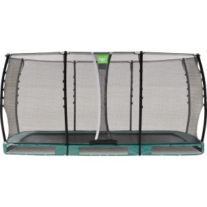 Trampolino rettangolare da incasso EXIT Allure Classic verde con rete di sicurezza.