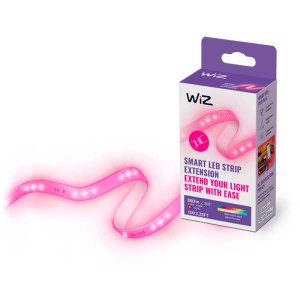 WiZ LED Strip Tunable White & Color, 880 lm, confezione singola, che si illumina di rosa accanto alla confezione.