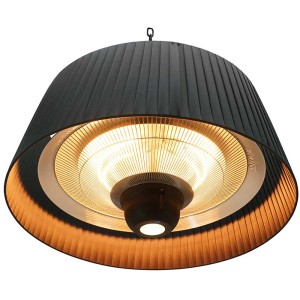Sonnenkönig Stufa per terrazzi Fiamma: Riscaldatore a soffitto con illuminazione LED e paralume nero.