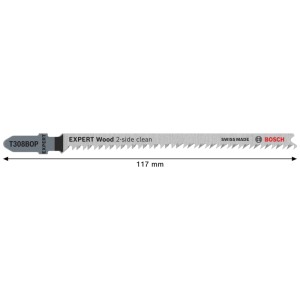 Lama per seghetto alternativo Bosch Expert T308BOP, 117mm, per tagli legno senza schegge.