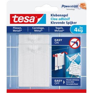 Tesa chiodo adesivo per piastrelle/metallo (4 kg), confezione da 2. Soluzione adesiva riutilizzabile senza forare.