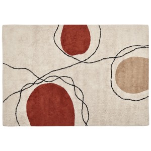 Tapis à poils courts beige et rouge Bolat avec motif abstrait en coton, 160x230 cm.