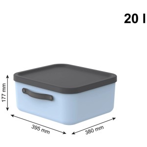 Rotho Mythen Aufbewahrungsbox 20 l, hellblau mit dunkelgrauem Deckel und Griffen, aus Kunststoff, stapelbar.