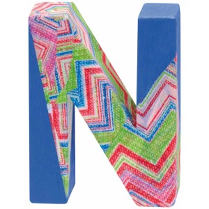 Lettre N en carton, hauteur 10 cm, avec bord bleu et motif coloré, idéale pour le bricolage.