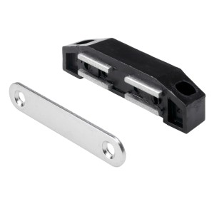 Loqueteau magnétique Hettich XXL, zingué, 8 kg, noir, avec contre-plaque pour équipement de meubles.