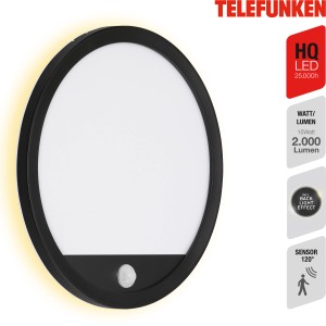 Schwarze Telefunken LED-Außenleuchte Nizza mit Bewegungsmelder und Backlight-Effekt.