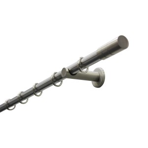 Set di bastoni per tende Gardinia Cylinder, effetto acciaio inox, 160 cm, con bastone, terminali, supporti e anelli.
