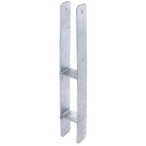Ancrage en H galvanisé à chaud, 600x71x60 mm, pour un maintien sûr des poteaux de 70 mm en extérieur.
