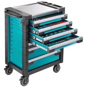 Servante d'atelier Technocraft Allround 2.0 avec 169 outils dans les tiroirs ouverts.