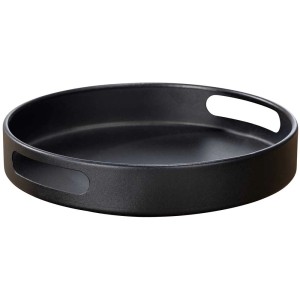 Schwarzes, drehbares Wenko Tablett Susie (Ø 26 cm) aus Metall mit Griffaussparungen.