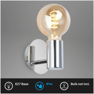 Applique murale chromée Brilo avec douille E27, ampoule non incluse. Lampe de salle de bain avec protection IP44.