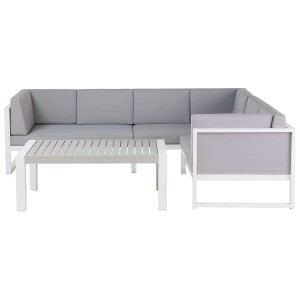 Ensemble lounge de jardin 6 places Castella en aluminium blanc et gris avec table.