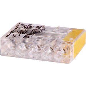 Morsetto OBI, 5 poli, trasparente/giallo, per conduttori Ø 0,5-2,5 mm, 25 pezzi.