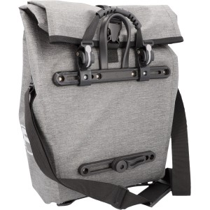 Borsa da bici grigia Fischer Plus Cita con tracolla e sistema di fissaggio.