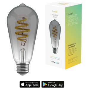 Lampadina Smart Filament Hombli ST64 Smokey E27 5.5W con vetro fumé e confezione.
