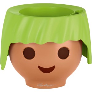 Vaso per piante Lechuza Ojo, 21 cm, verde mela, stile Playmobil con viso e "capelli" verdi.
