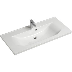 Lavabo in mineralmarmo Pelipal Quantum Kompakt, 110x51cm, bianco, con rubinetto.