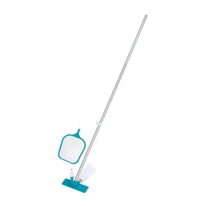 Set per la cura della piscina Bestway AquaClear con aspiratore, retino e asta per acqua pulita.