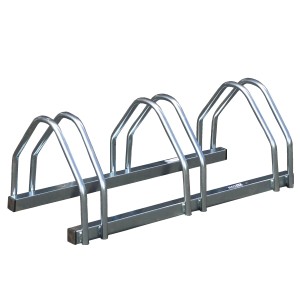 Portabici Mottez per 3 biciclette con barre doppie, colore argento.
