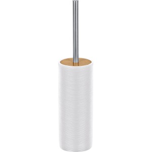 Porte-brosse WC Kyoto blanc de Kleine Wolke en polyrésine avec manche argenté.