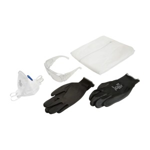 Kit de sécurité LUX 4 pièces : masque anti-poussière, lunettes de protection, gants, combinaison de peintre.