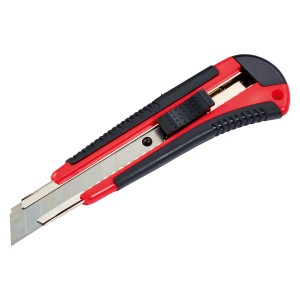 Cutter Ellix 18 mm, rouge et noir, avec lame rétractable. Couteau pour carton, papier et plus.