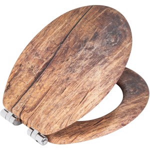 Wenko Abattant WC Rustic marron aspect bois avec fermeture ralentie.