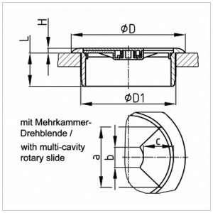 Schéma technique du passe-câble Q-Lab Easy-Duct-60K16, dimensions et détails.