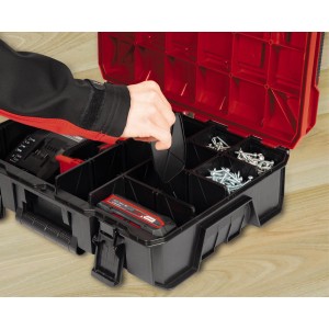 Set de compartiments en plastique Einhell pour coffret à outils, noir, avec compartiments pour vis et outils.