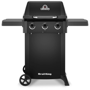 Broil King GEM 310 Shadow barbecue à gaz, acier, noir. Grill avec 3 brûleurs et étagères latérales.