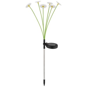 Globo LED Solarleuchte Margeriten, weiss, grün, gelb, 70cm hoch. Dekorative Gartenbeleuchtung.