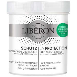 Libéron vernice protettiva trasparente satinata, barattolo da 0,5 l per superfici verniciate.