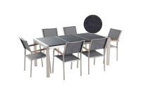 Beliani Gartenmöbel Set mit 6 Stühlen Grosseto Naturstein Poliert / Grau