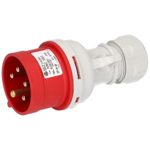 Prise CEE 5 pôles, 16A, IP44, gris-rouge, avec inverseur de phase pour raccordement d'appareil.
