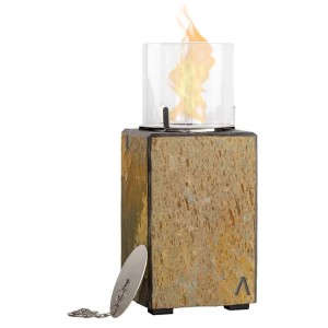 Climaqua Dekofeuer Klara ardoise rouille taille S+ avec cylindre en verre et flamme.