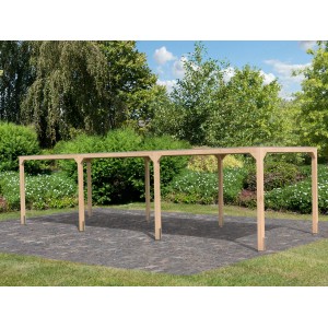 Pavillon Karibu Fyrkant, naturel, avec deux extensions dans le jardin.