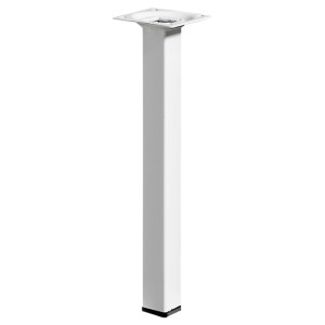 Gamba per tavolo Hettich bianca, quadrata, 25 x 25 x 250 mm, con piastra di montaggio.