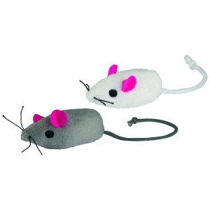 Vitakraft Spielmäuse für Katzen, Plüsch, grau und weiss, mit pinken Ohren und Schnurrhaaren.