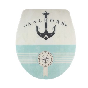 Sedile WC Diaqua Nancy con motivo ancora e chiusura rallentata.