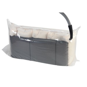 Vakuum Jumbo Cube XXL : Sac de rangement transparent 180x50x90cm avec aspirateur pour gain de place.