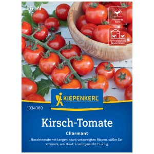 Graines de tomates cerises Kiepenkerl Charmant : Tomates rouges et mûres sur grappes, idéales pour serre et plein air.
