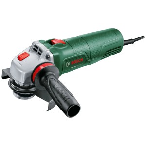 Bosch UniversalGrind 850-125 Winkelschleifer in Grün und Silber mit Zusatzhandgriff.