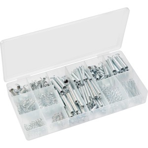 Set di molle a trazione e compressione da 200 pezzi in scatola assortita per riparazioni e progetti.